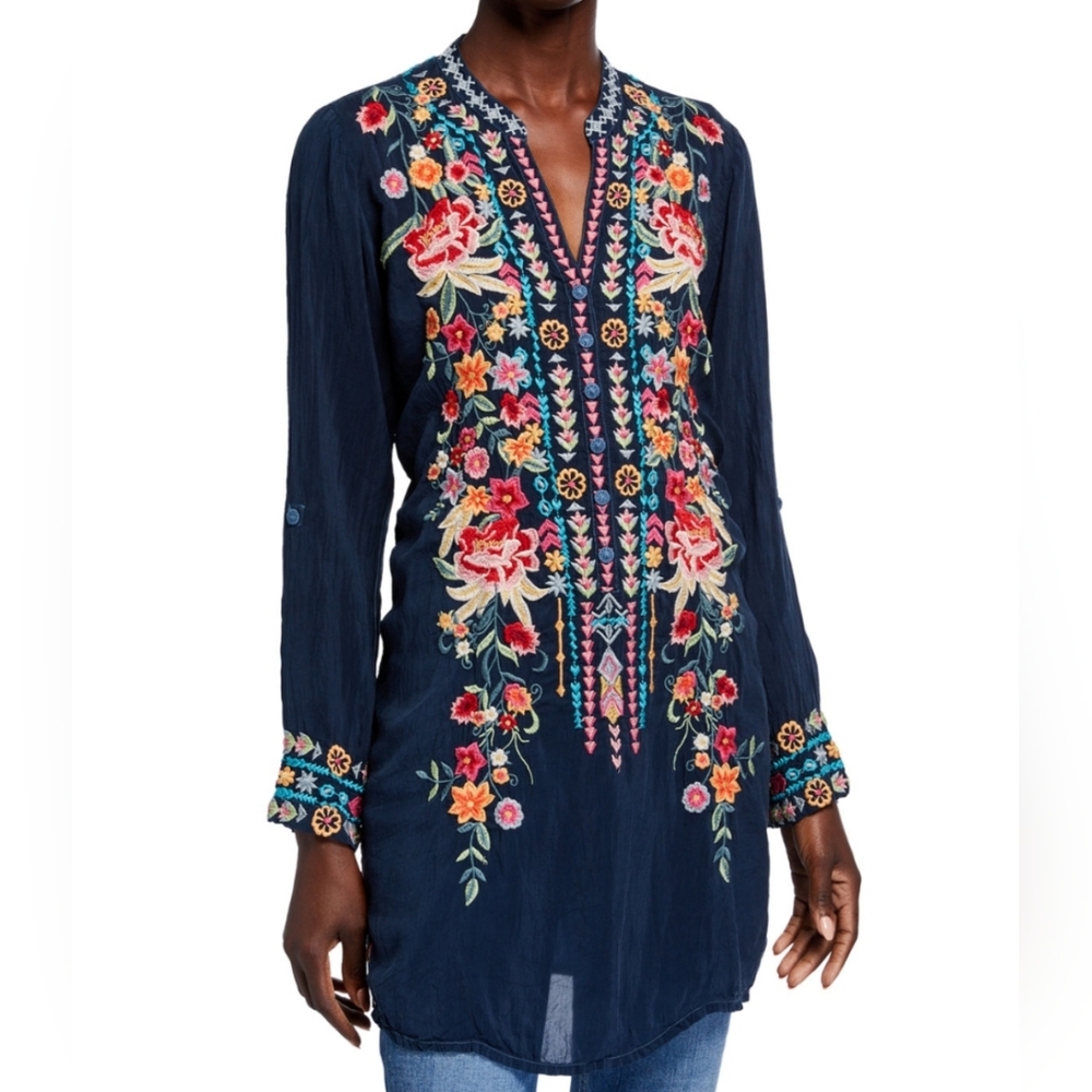 Johnny Was Annette Embroidered Blouse SZ XS
